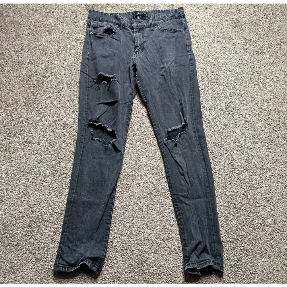 Men’s Size 32 Forever 21 Black Distressed Skinny Jeans Dark Wash Denim